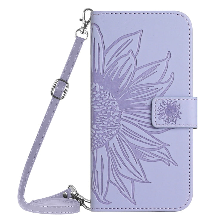 For iPhone SE 2024 Skin Feel Sun Flower Embossed Flip Leather Phone Case with Lanyard(Purple) - More iPhone Cases by PMC Jewellery | Online Shopping South Africa | PMC Jewellery | Buy Now Pay Later Mobicred