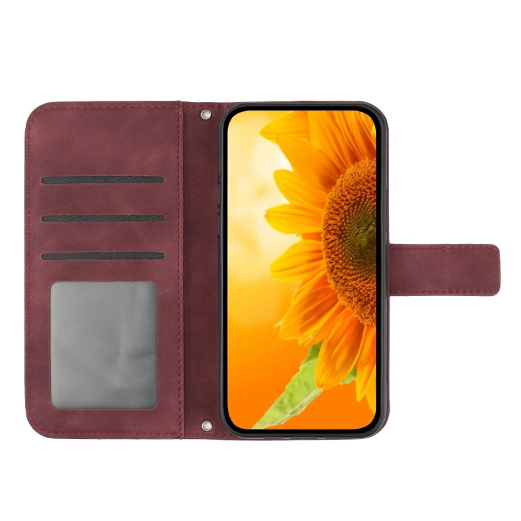 For iPhone SE 2024 Skin Feel Sun Flower Embossed Flip Leather Phone Case with Lanyard(Wine Red) - More iPhone Cases by PMC Jewellery | Online Shopping South Africa | PMC Jewellery | Buy Now Pay Later Mobicred