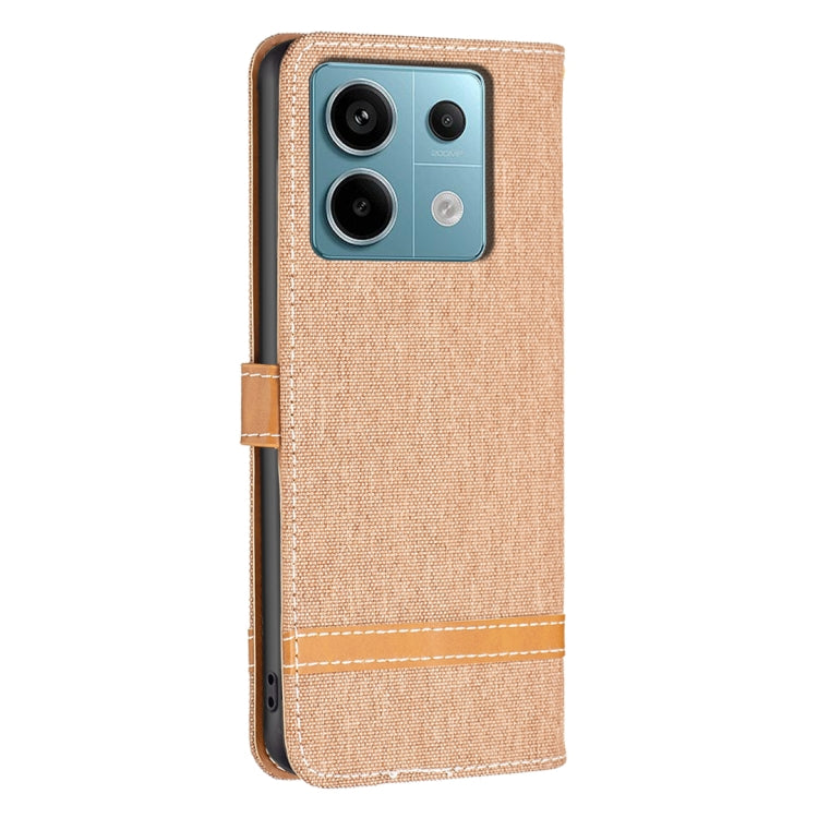 For Xiaomi Redmi Note 13 Pro 4G Global Color Block Denim Texture Leather Phone Case(Brown) - Note 13 Pro Cases by PMC Jewellery | Online Shopping South Africa | PMC Jewellery | Buy Now Pay Later Mobicred