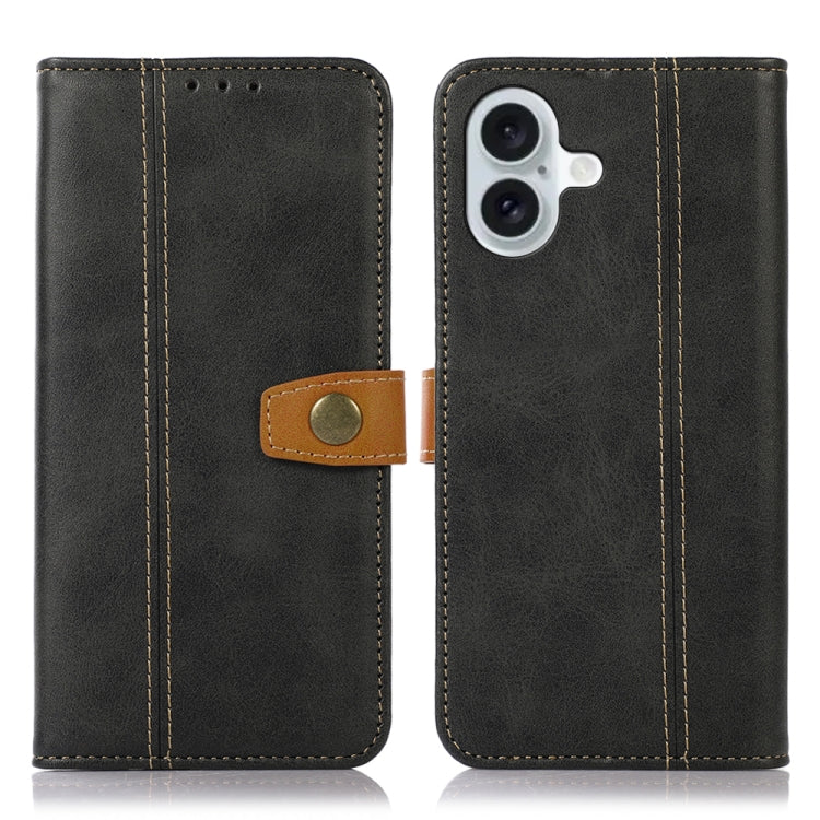 For iPhone 16 Stitching Thread Calf Texture Leather Phone Case(Black) - iPhone 16 Cases by PMC Jewellery | Online Shopping South Africa | PMC Jewellery | Buy Now Pay Later Mobicred