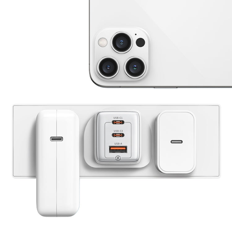 USAMS US-CC196 65W ACC Three Ports GaN Charger, UK Plug(White) - USB Charger by USAMS | Online Shopping South Africa | PMC Jewellery | Buy Now Pay Later Mobicred