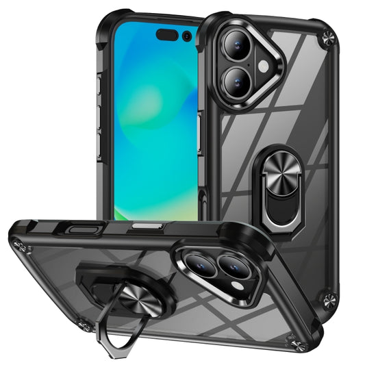 For iPhone 16 TPU + PC Lens Protection Phone Case with Ring Holder(Black) - iPhone 16 Cases by PMC Jewellery | Online Shopping South Africa | PMC Jewellery | Buy Now Pay Later Mobicred