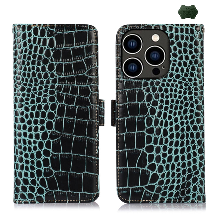 For iPhone 16 Pro Max Crocodile Top Layer Cowhide Leather Phone Case(Green) - iPhone 16 Pro Max Cases by PMC Jewellery | Online Shopping South Africa | PMC Jewellery | Buy Now Pay Later Mobicred