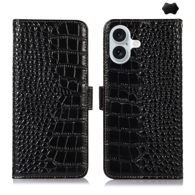 For iPhone 16 Plus Crocodile Top Layer Cowhide Leather Phone Case(Black) - iPhone 16 Plus Cases by PMC Jewellery | Online Shopping South Africa | PMC Jewellery | Buy Now Pay Later Mobicred