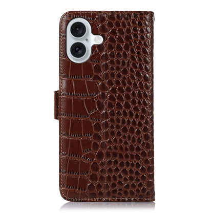 For iPhone 16 Crocodile Top Layer Cowhide Leather Phone Case(Brown) - iPhone 16 Cases by PMC Jewellery | Online Shopping South Africa | PMC Jewellery | Buy Now Pay Later Mobicred