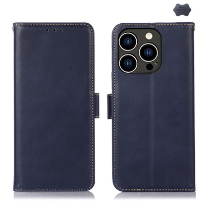 For iPhone 16 Pro Crazy Horse Top Layer Cowhide Leather Phone Case(Blue) - iPhone 16 Pro Cases by PMC Jewellery | Online Shopping South Africa | PMC Jewellery | Buy Now Pay Later Mobicred