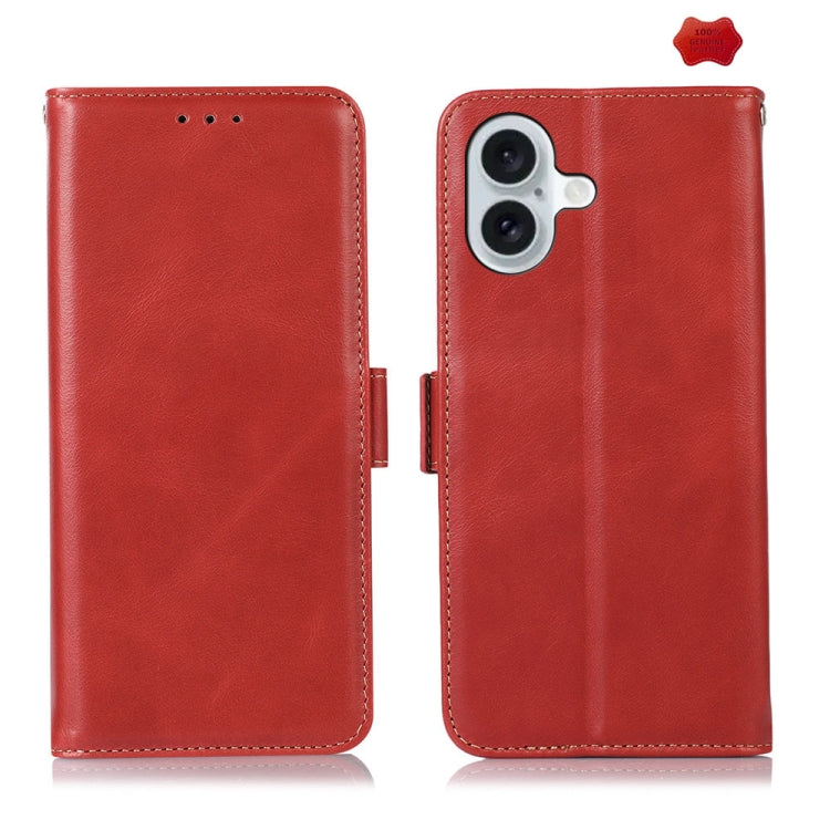 For iPhone 16 Plus Crazy Horse Top Layer Cowhide Leather Phone Case(Red) - iPhone 16 Plus Cases by PMC Jewellery | Online Shopping South Africa | PMC Jewellery | Buy Now Pay Later Mobicred