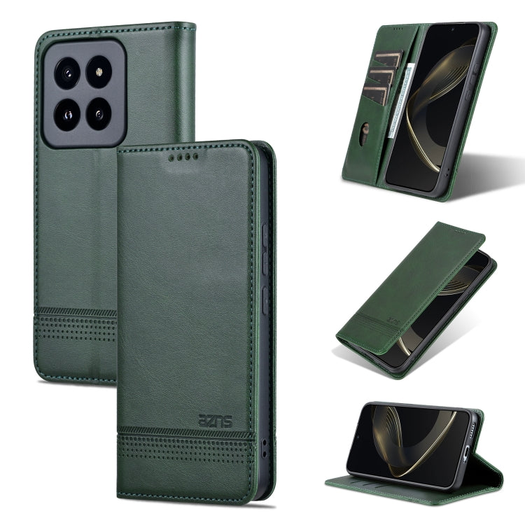 For Xiaomi 14 Pro AZNS Magnetic Calf Texture Flip Leather Phone Case(Dark Green) - 14 Pro Cases by AZNS | Online Shopping South Africa | PMC Jewellery | Buy Now Pay Later Mobicred