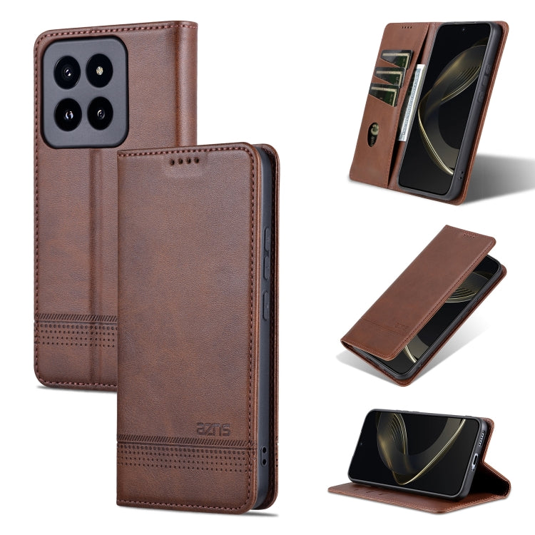 For Xiaomi 14 Pro AZNS Magnetic Calf Texture Flip Leather Phone Case(Dark Brown) - 14 Pro Cases by AZNS | Online Shopping South Africa | PMC Jewellery | Buy Now Pay Later Mobicred