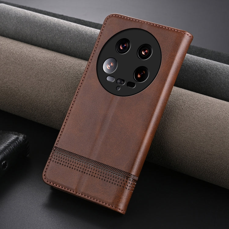 For Xiaomi 14 Ultra AZNS Magnetic Calf Texture Flip Leather Phone Case(Dark Brown) - 14 Ultra Cases by AZNS | Online Shopping South Africa | PMC Jewellery | Buy Now Pay Later Mobicred