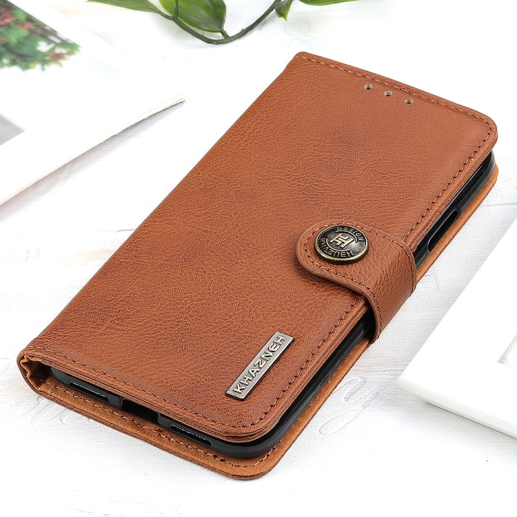 For iPhone 16 KHAZNEH Cowhide Texture Horizontal Flip Leather Phone Case(Brown) - iPhone 16 Cases by PMC Jewellery | Online Shopping South Africa | PMC Jewellery | Buy Now Pay Later Mobicred