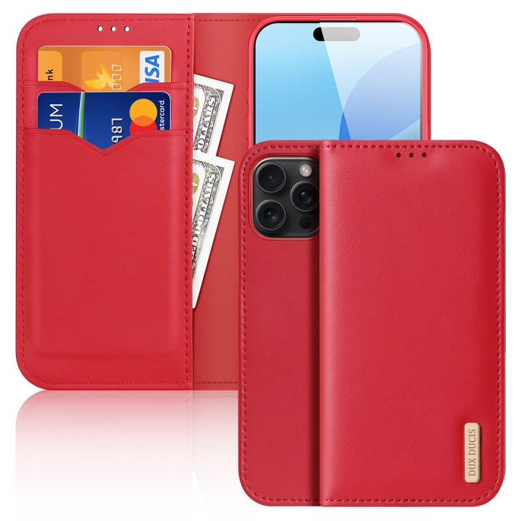 For iPhone 16 Pro Max DUX DUCIS Hivo Series Cowhide + PU + TPU Flip Phone Case(Red) - iPhone 16 Pro Max Cases by DUX DUCIS | Online Shopping South Africa | PMC Jewellery | Buy Now Pay Later Mobicred