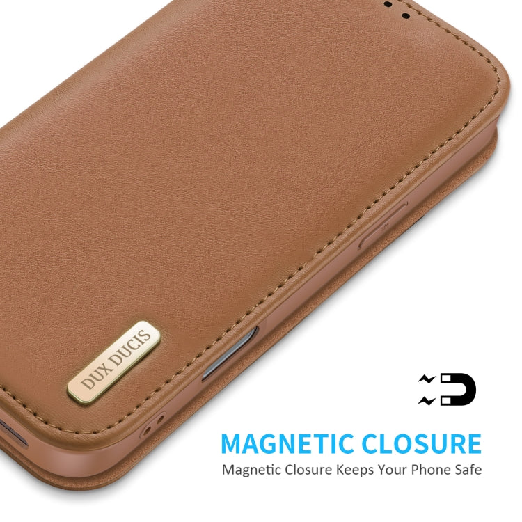 For iPhone 16 Plus DUX DUCIS Hivo Series Cowhide + PU + TPU Flip Phone Case(Brown) - iPhone 16 Plus Cases by DUX DUCIS | Online Shopping South Africa | PMC Jewellery | Buy Now Pay Later Mobicred