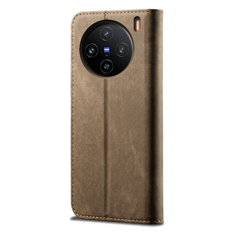 For vivo X100 Denim Texture Flip Leather Phone Case(Khaki) - X100 Cases by imak | Online Shopping South Africa | PMC Jewellery | Buy Now Pay Later Mobicred