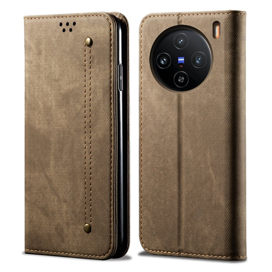 For vivo X100 Pro Denim Texture Flip Leather Phone Case(Khaki) - X100 Pro Cases by imak | Online Shopping South Africa | PMC Jewellery | Buy Now Pay Later Mobicred