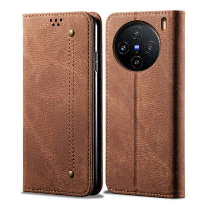 For vivo X100 Pro Denim Texture Flip Leather Phone Case(Brown) - X100 Pro Cases by imak | Online Shopping South Africa | PMC Jewellery