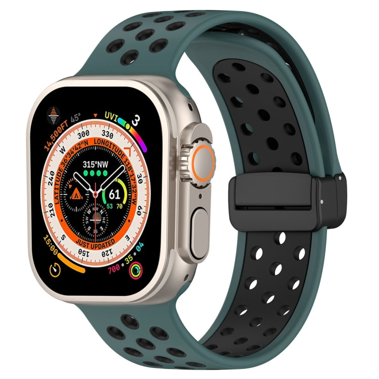 For Apple Watch SE 2023 40mm Magnetic Buckle Silicone Watch Band(Olive Black) - Watch Bands by PMC Jewellery | Online Shopping South Africa | PMC Jewellery