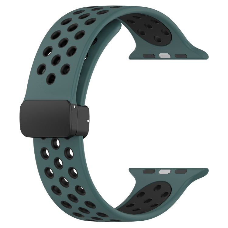 For Apple Watch SE 2023 40mm Magnetic Buckle Silicone Watch Band(Olive Black) - Watch Bands by PMC Jewellery | Online Shopping South Africa | PMC Jewellery