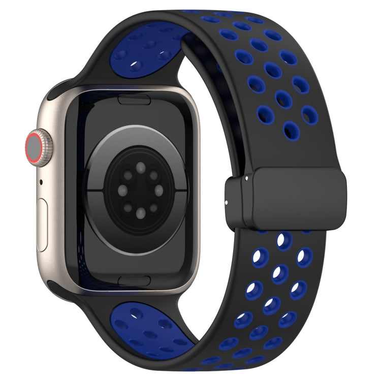 For Apple Watch SE 2023 40mm Magnetic Buckle Silicone Watch Band(Black Blue) - Watch Bands by PMC Jewellery | Online Shopping South Africa | PMC Jewellery