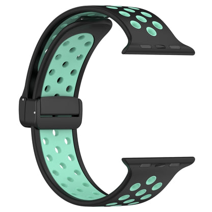 For Apple Watch SE 2023 40mm Magnetic Buckle Silicone Watch Band(Black Cyan) - Watch Bands by PMC Jewellery | Online Shopping South Africa | PMC Jewellery