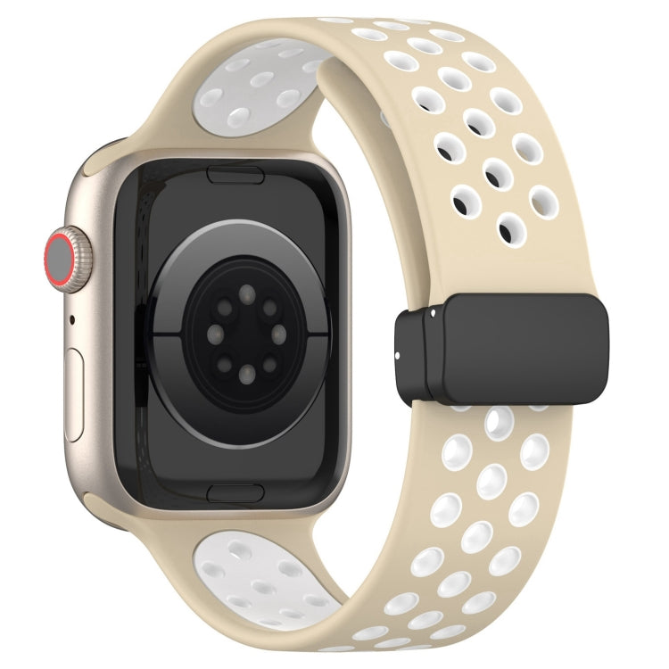 For Apple Watch SE 2023 40mm Magnetic Buckle Silicone Watch Band(Khaki White) - Watch Bands by PMC Jewellery | Online Shopping South Africa | PMC Jewellery