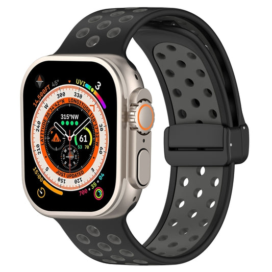 For Apple Watch Ultra 2 49mm Magnetic Buckle Silicone Watch Band(Black Grey) - Watch Bands by PMC Jewellery | Online Shopping South Africa | PMC Jewellery