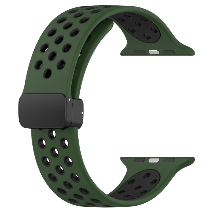 For Apple Watch Ultra 2 49mm Magnetic Buckle Silicone Watch Band(Army Green Black) - Watch Bands by PMC Jewellery | Online Shopping South Africa | PMC Jewellery