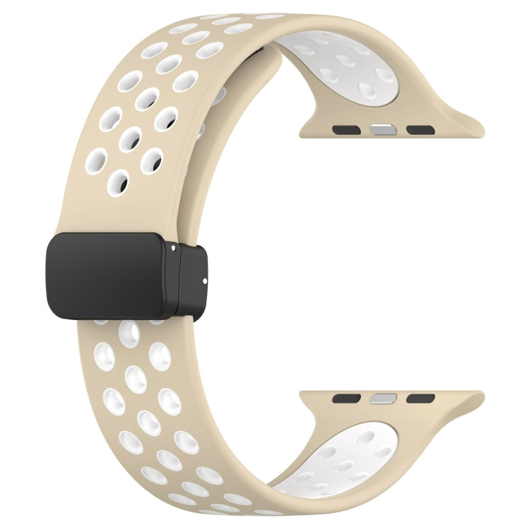 For Apple Watch Ultra 2 49mm Magnetic Buckle Silicone Watch Band(Khaki White) - Watch Bands by PMC Jewellery | Online Shopping South Africa | PMC Jewellery