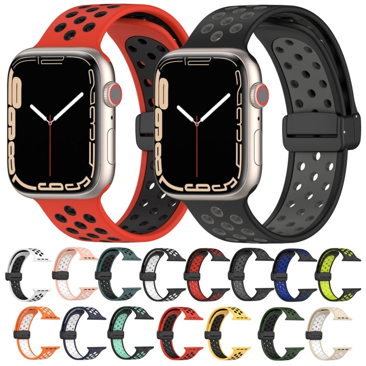 For Apple Watch SE 2023 40mm Magnetic Buckle Silicone Watch Band(Black Red) - Watch Bands by PMC Jewellery | Online Shopping South Africa | PMC Jewellery