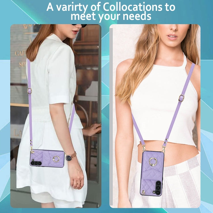 For Samsung Galaxy S24 5G Rhombic Texture Card Bag Phone Case with Long Lanyard(Light Purple) - Galaxy S24 5G Cases by PMC Jewellery | Online Shopping South Africa | PMC Jewellery | Buy Now Pay Later Mobicred