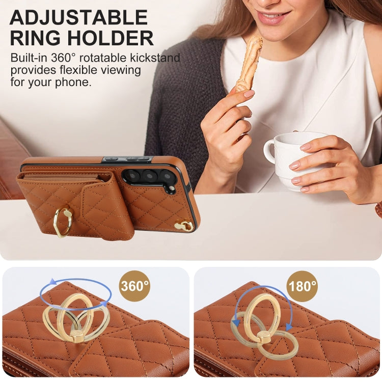 For Samsung Galaxy S24 5G Rhombic Texture Card Bag Phone Case with Long Lanyard(Brown) - Galaxy S24 5G Cases by PMC Jewellery | Online Shopping South Africa | PMC Jewellery | Buy Now Pay Later Mobicred