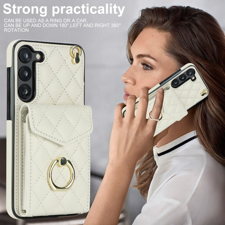 For Samsung Galaxy S24+ 5G Rhombic Texture Card Bag Phone Case with Long Lanyard(White) - Galaxy S24+ 5G Cases by PMC Jewellery | Online Shopping South Africa | PMC Jewellery | Buy Now Pay Later Mobicred