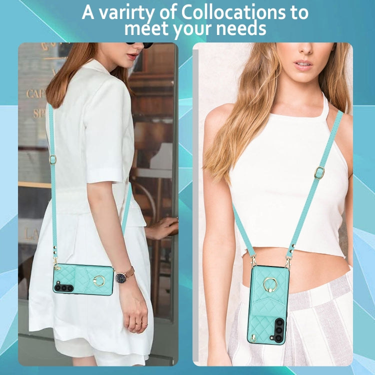 For Samsung Galaxy S24+ 5G Rhombic Texture Card Bag Phone Case with Long Lanyard(Mint Green) - Galaxy S24+ 5G Cases by PMC Jewellery | Online Shopping South Africa | PMC Jewellery | Buy Now Pay Later Mobicred