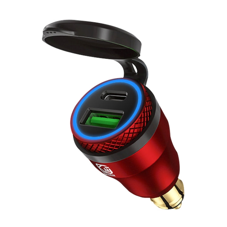 Motorcycle European-style Small-caliber Aluminum Alloy QC 3.0 + PD Fast Charge USB Charger, Shell Color:Red(Blue Light) - Battery Charger by PMC Jewellery | Online Shopping South Africa | PMC Jewellery | Buy Now Pay Later Mobicred