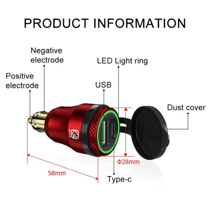 Motorcycle European-style Small-caliber Aluminum Alloy QC 3.0 + PD Fast Charge USB Charger, Shell Color:Red(Blue Light) - Battery Charger by PMC Jewellery | Online Shopping South Africa | PMC Jewellery | Buy Now Pay Later Mobicred