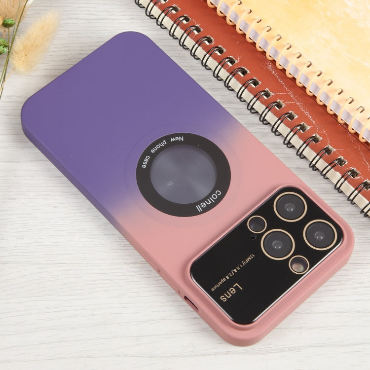 For iPhone 14 Gradient Silicone Shockproof Magsafe Phone Case with Lens Film(Pink Purple) - iPhone 14 Cases by PMC Jewellery | Online Shopping South Africa | PMC Jewellery