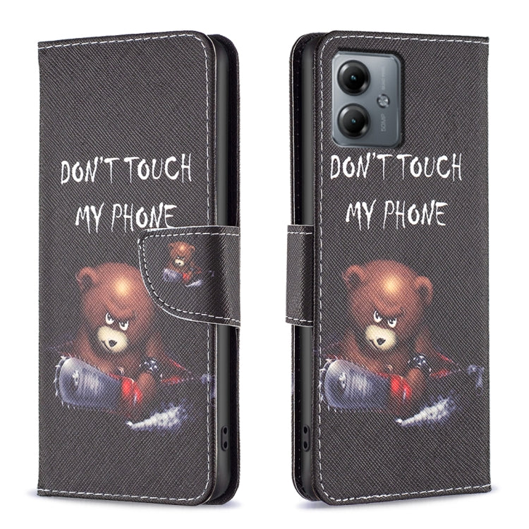 For Motorola Moto G14 4G Colored Drawing Pattern Leather Phone Case(Bear) - Motorola Cases by PMC Jewellery | Online Shopping South Africa | PMC Jewellery | Buy Now Pay Later Mobicred