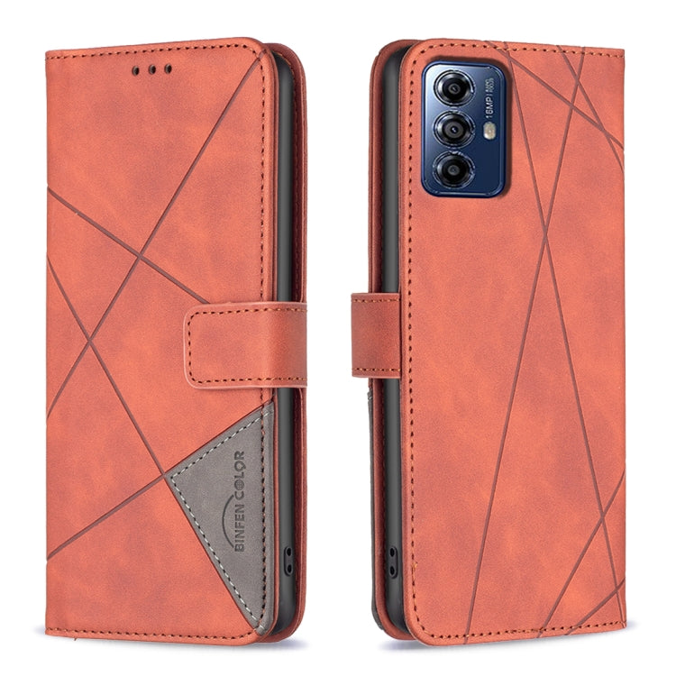 For Motorola Moto G Play 2024 Magnetic Buckle Rhombus Texture Leather Phone Case(Brown) - Motorola Cases by PMC Jewellery | Online Shopping South Africa | PMC Jewellery | Buy Now Pay Later Mobicred