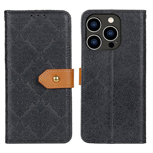 For iPhone 16 Pro European Floral Embossed Leather Phone Case(Black) - iPhone 16 Pro Cases by PMC Jewellery | Online Shopping South Africa | PMC Jewellery | Buy Now Pay Later Mobicred