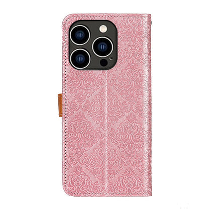 For iPhone 16 Pro Max European Floral Embossed Leather Phone Case(Pink) - iPhone 16 Pro Max Cases by PMC Jewellery | Online Shopping South Africa | PMC Jewellery | Buy Now Pay Later Mobicred