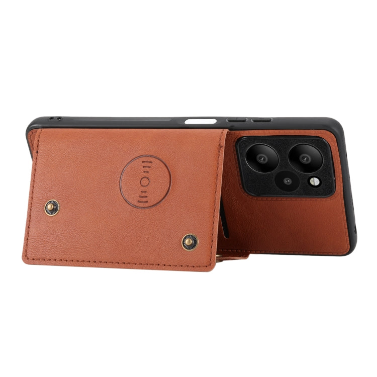 For Xiaomi Redmi Note 12R /Redmi 12 5G Double Buckle Card Slots Magnetic Phone Case(Brown) - Xiaomi Cases by PMC Jewellery | Online Shopping South Africa | PMC Jewellery | Buy Now Pay Later Mobicred