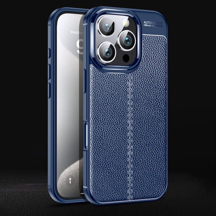 For iPhone 16 Pro Litchi Texture Shockproof TPU Phone Case(Blue) - iPhone 16 Pro Cases by PMC Jewellery | Online Shopping South Africa | PMC Jewellery | Buy Now Pay Later Mobicred