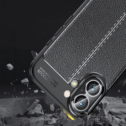 For iPhone 16 Litchi Texture Shockproof TPU Phone Case(Black) - iPhone 16 Cases by PMC Jewellery | Online Shopping South Africa | PMC Jewellery | Buy Now Pay Later Mobicred