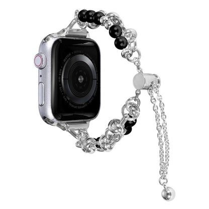 For Apple Watch Ultra 2 49mm Pearl Bracelet Metal Watch Band(Silver Black) - Watch Bands by PMC Jewellery | Online Shopping South Africa | PMC Jewellery