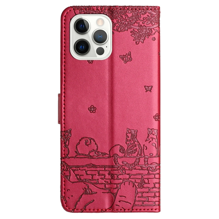 For iPhone 16 Pro Cat Embossing Pattern Leather Phone Case with Lanyard(Red) - iPhone 16 Pro Cases by PMC Jewellery | Online Shopping South Africa | PMC Jewellery | Buy Now Pay Later Mobicred