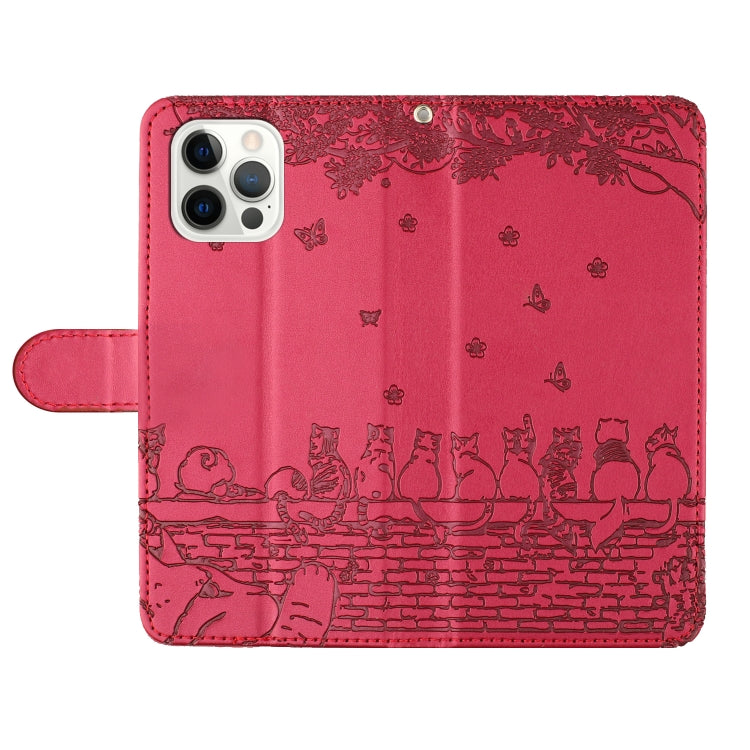 For iPhone 16 Pro Cat Embossing Pattern Leather Phone Case with Lanyard(Red) - iPhone 16 Pro Cases by PMC Jewellery | Online Shopping South Africa | PMC Jewellery | Buy Now Pay Later Mobicred