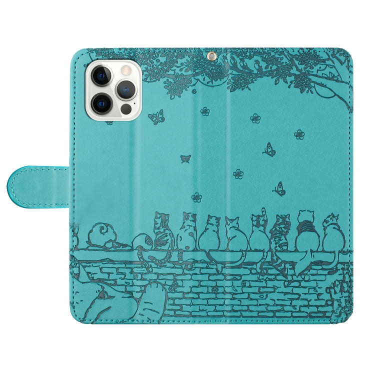 For iPhone 16 Pro Cat Embossing Pattern Leather Phone Case with Lanyard(Blue) - iPhone 16 Pro Cases by PMC Jewellery | Online Shopping South Africa | PMC Jewellery | Buy Now Pay Later Mobicred