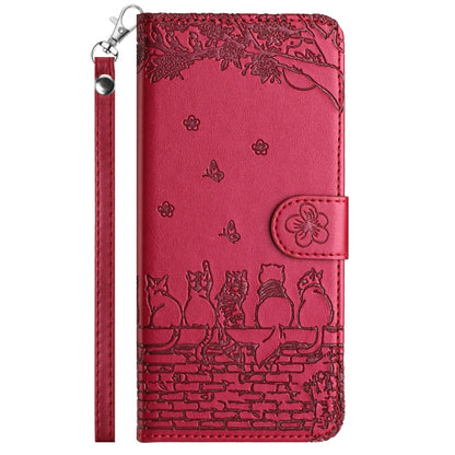 For iPhone 16 Plus Cat Embossing Pattern Leather Phone Case with Lanyard(Red) - iPhone 16 Plus Cases by PMC Jewellery | Online Shopping South Africa | PMC Jewellery | Buy Now Pay Later Mobicred