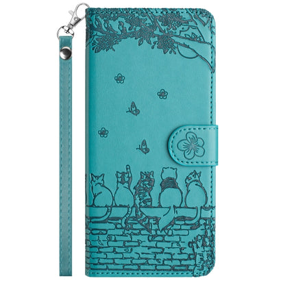 For iPhone 16 Plus Cat Embossing Pattern Leather Phone Case with Lanyard(Blue) - iPhone 16 Plus Cases by PMC Jewellery | Online Shopping South Africa | PMC Jewellery | Buy Now Pay Later Mobicred