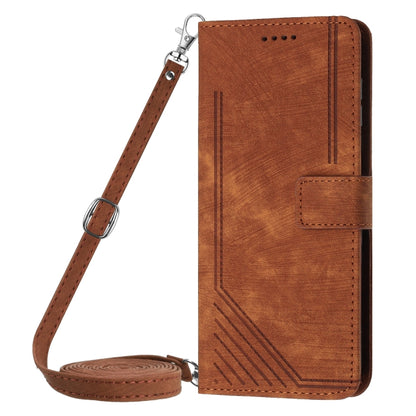 For Xiaomi Redmi K70 / K70 Pro Skin Feel Stripe Pattern Leather Phone Case with Long Lanyard(Brown) - K70 Pro Cases by PMC Jewellery | Online Shopping South Africa | PMC Jewellery | Buy Now Pay Later Mobicred